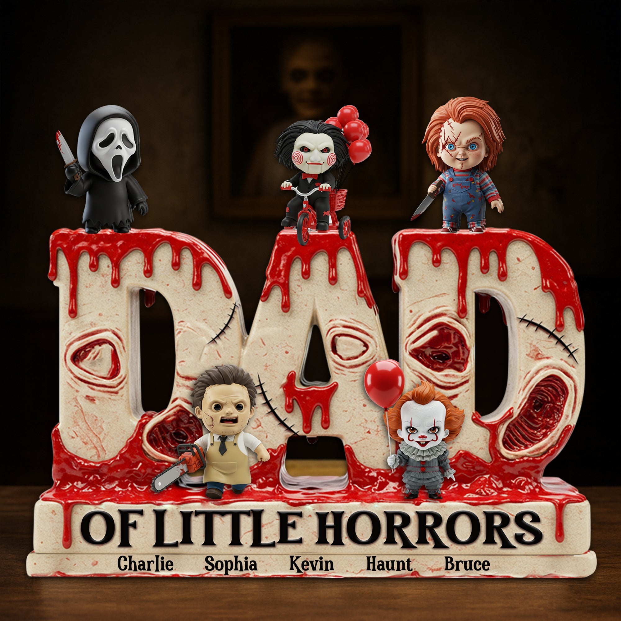 "Celebrate the Spookiness of Fatherhood - Horror Dad Acrylic Plaque - Personalized Gift for Dad, Grandpa and More" Shaped Plaques PopCulturePrints