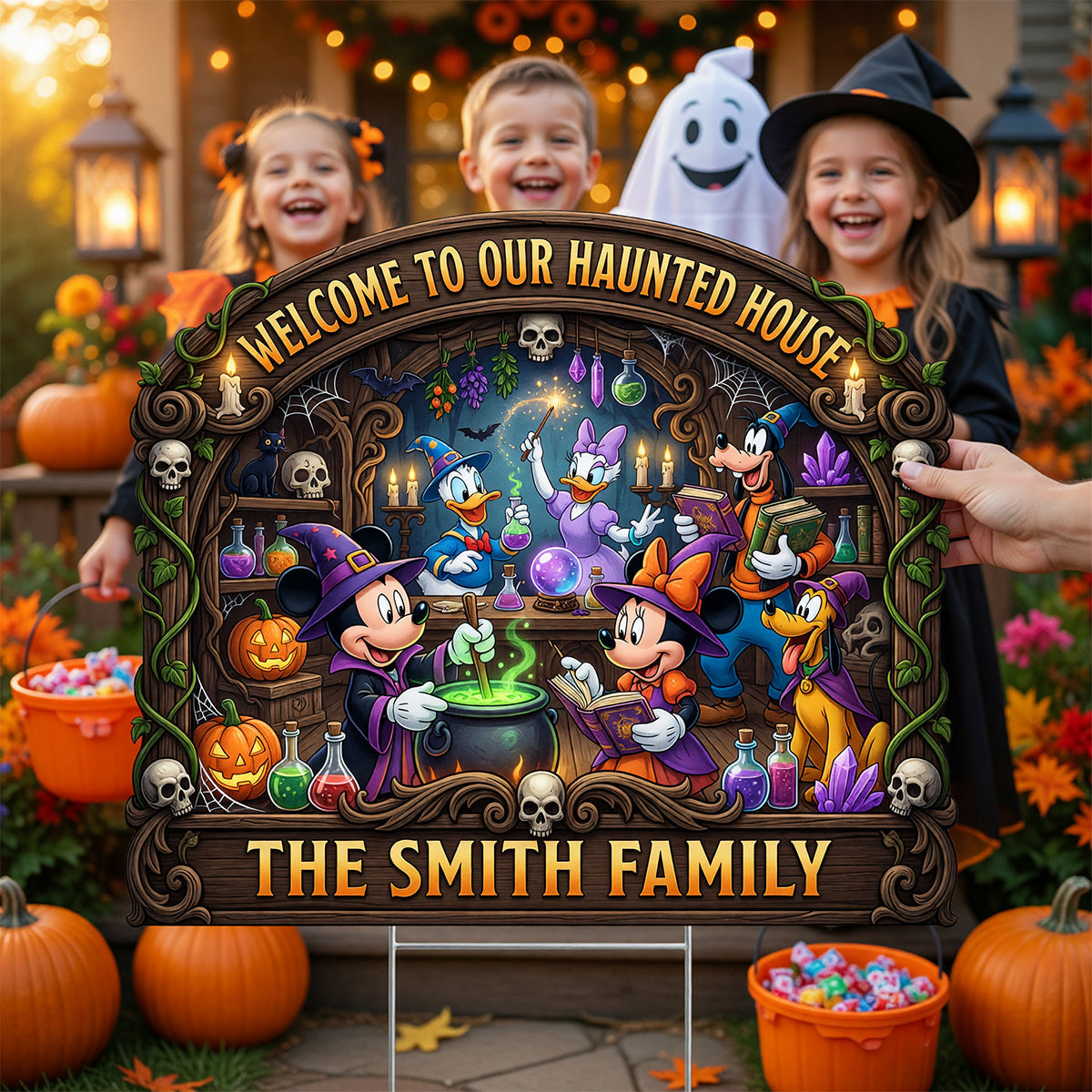 Welcome To Our Haunted Crew - Personalized Yard Sign for Spooky Families