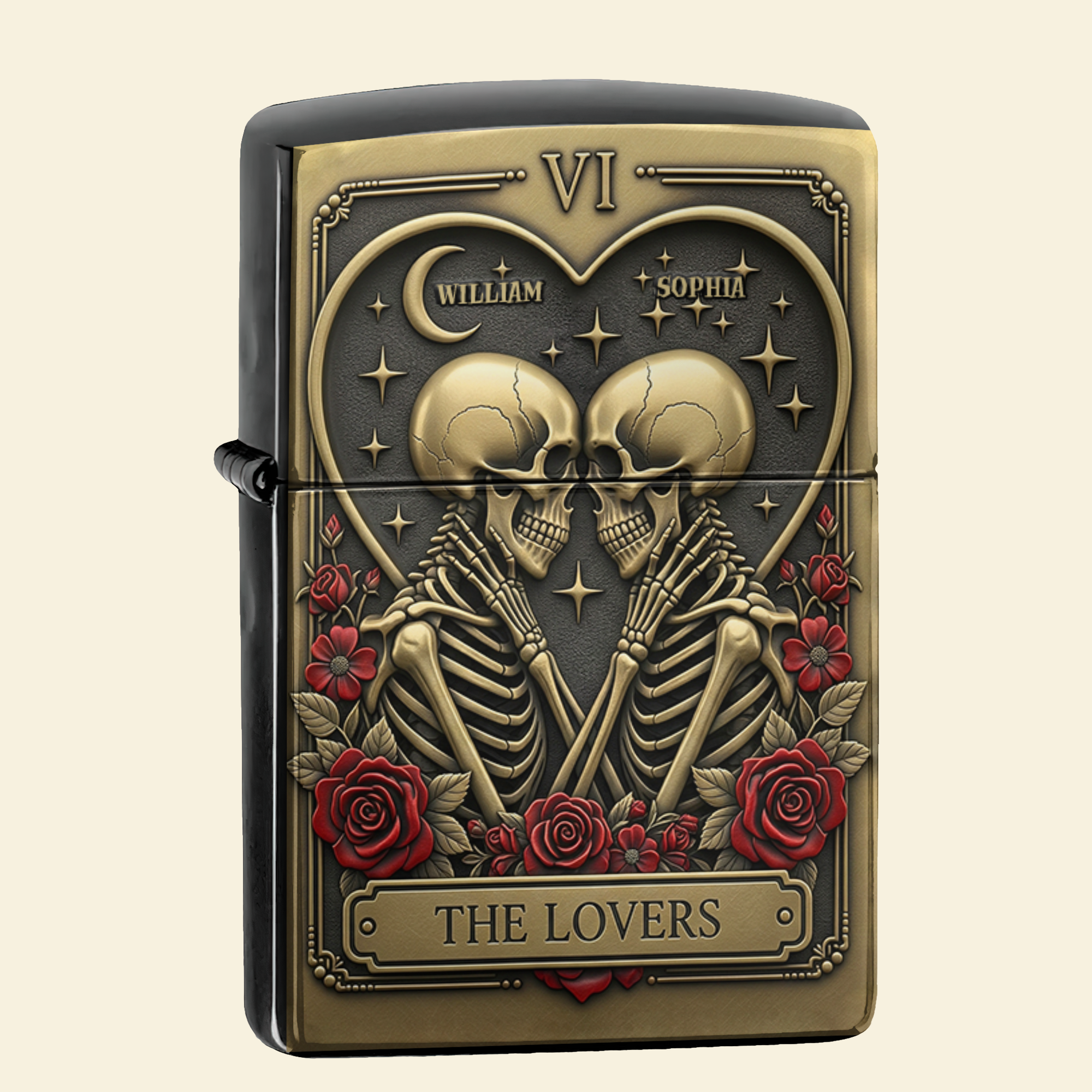 Love Beyond the Grave - Personalized Skull Couple Tarot Lighter Lighter PopCulturePrints