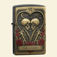 Load image into Gallery viewer, Love Beyond the Grave - Personalized Skull Couple Tarot Lighter Lighter PopCulturePrints
