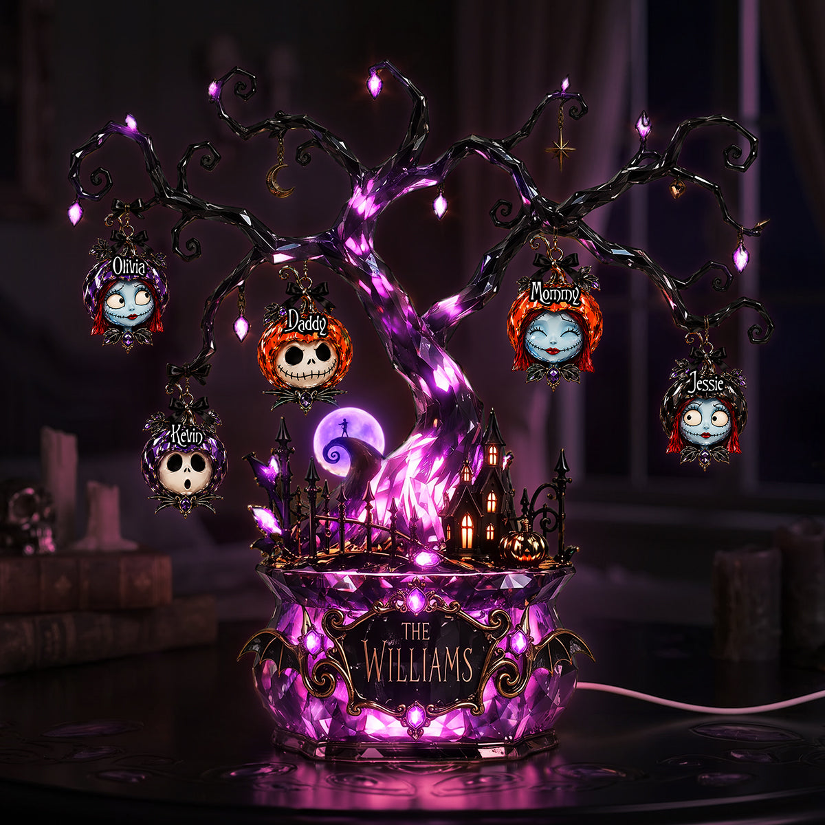 “Illuminate the Holidays with Spooktacular Charm” - Haunted Christmas Tree Light Box, Personalized Gift for Family
