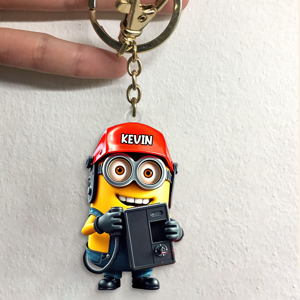 Personalized Welder Cartoon Keychain with Name Keychains PopCulturePrints