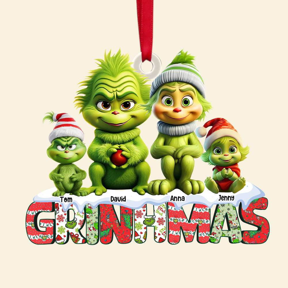 Personalized Green Monster Family Christmas Ornament