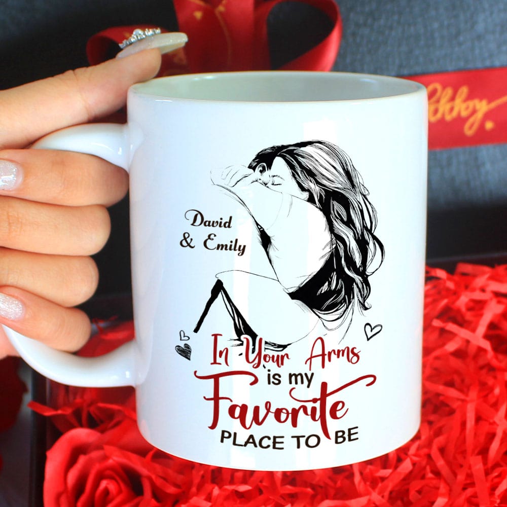 Custom Couple Coffee Mug - In Your Arms is My Favorite Place To Be Coffee Mug PopCulturePrints