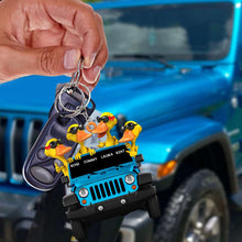 Load image into Gallery viewer, Personalized Yellow Duck Couple Keychain with Jeep
