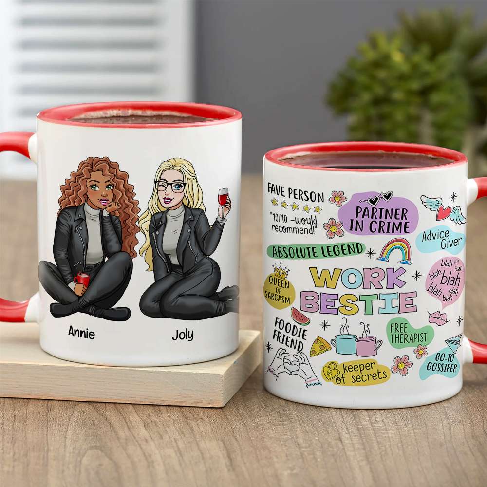 Personalized Work Bestie Accent Mug - Custom Cartoon Design Coffee Mug PopCulturePrints