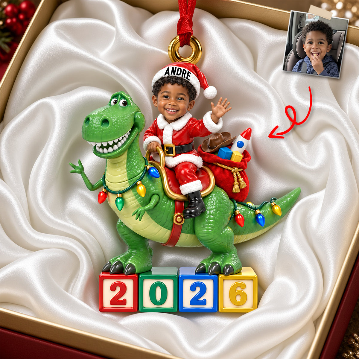 Celebrate with a Roar: Custom Photo Dinosaur Kid Ornament - Personalized Gifts for Christmas Ornament PopCulturePrints
