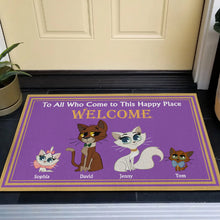Load image into Gallery viewer, Personalized Family Cat Doormat - Welcome to Our Happy Place Doormat PopCulturePrints
