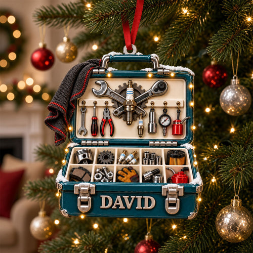 Celebrate Christmas with Our Personalized Mechanic Tool Box Ornament - Perfect Gift for Mechanics Ornament PopCulturePrints