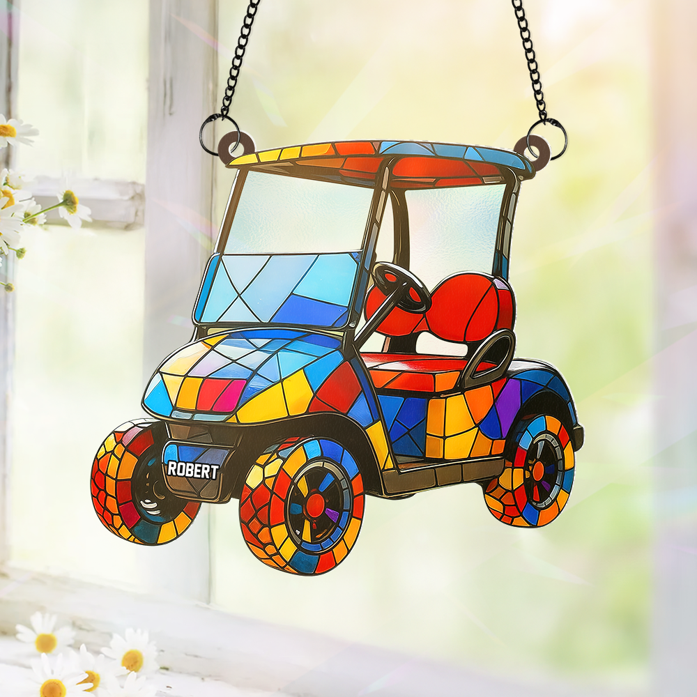 "Drive Your Passion!" - Golf Cart Suncatcher, Personalized Gift for Golf Lovers Ornament PopCulturePrints