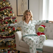 Load image into Gallery viewer, &quot;Embrace the Holiday Spirit with Comfort - Christmas Toile de Jouy Button Up Pajamas, Personalized Gift for Her&quot; Pajama Set PopCulturePrints
