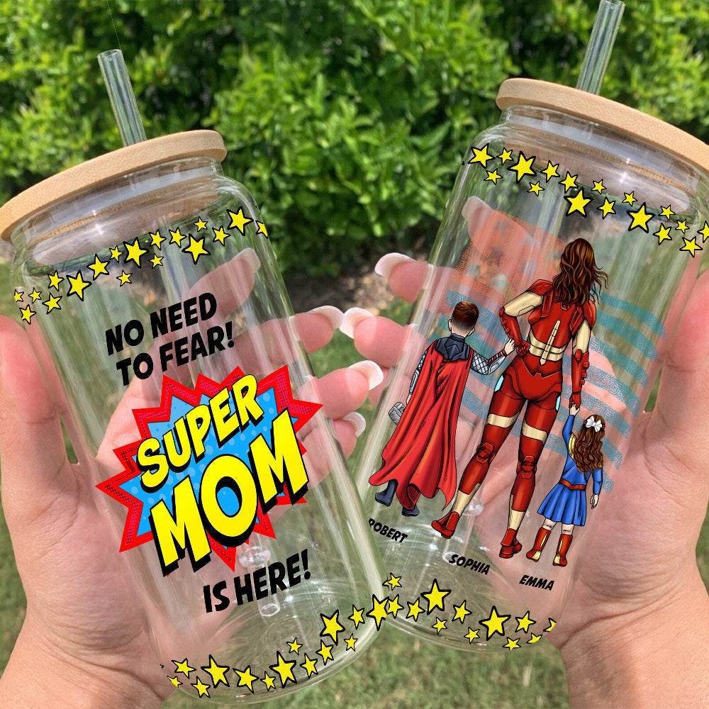 Super Dad Personalized Glass Can for Father's Day Glass Can PopCulturePrints