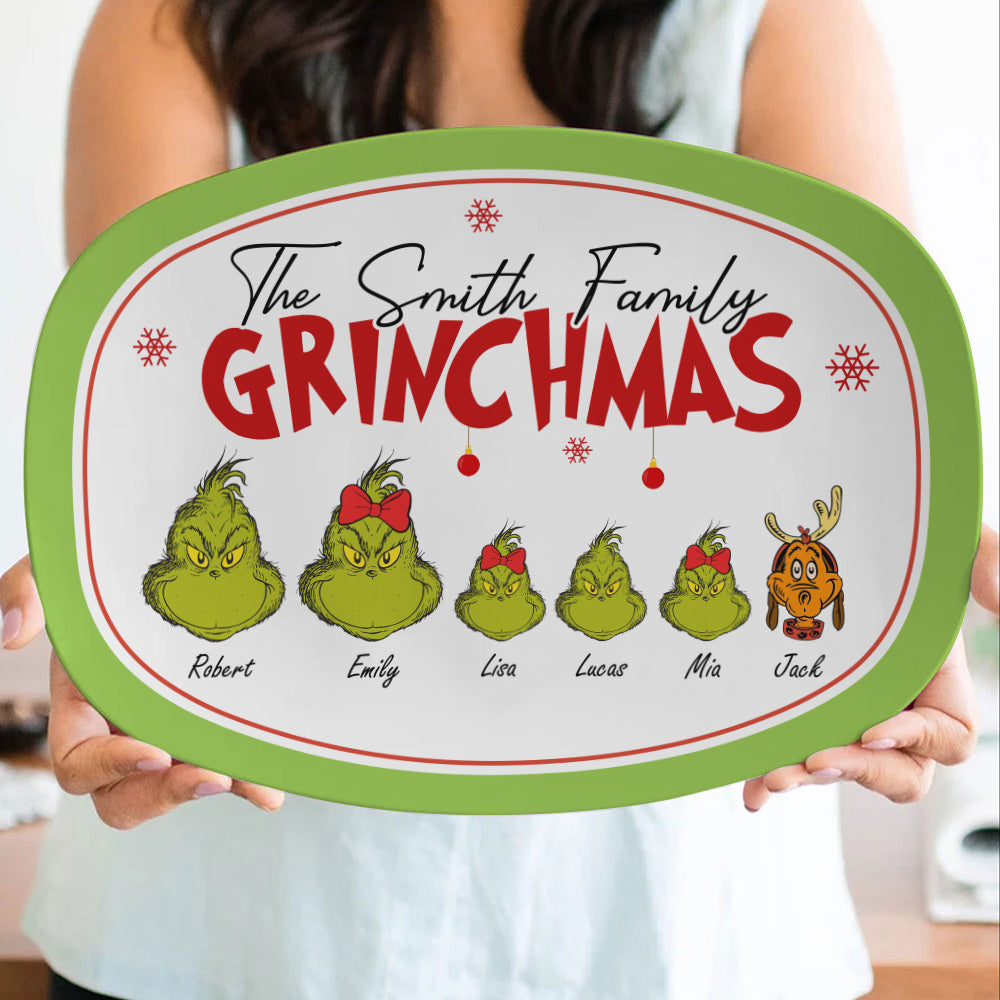 Personalized Grinch Family Christmas Plate Resin Plate PopCulturePrints