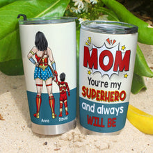 Load image into Gallery viewer, Personalized Superhero Mom Tumbler - Custom Names Gift Tumbler Cup PopCulturePrints
