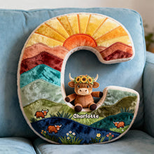 Load image into Gallery viewer, Bring a Smile with Our Cute Highland Cow Alphabet Initial Letter Shaped Pillow - Perfect Personalized Gift for Highland Cow Lovers! Pillow PopCulturePrints
