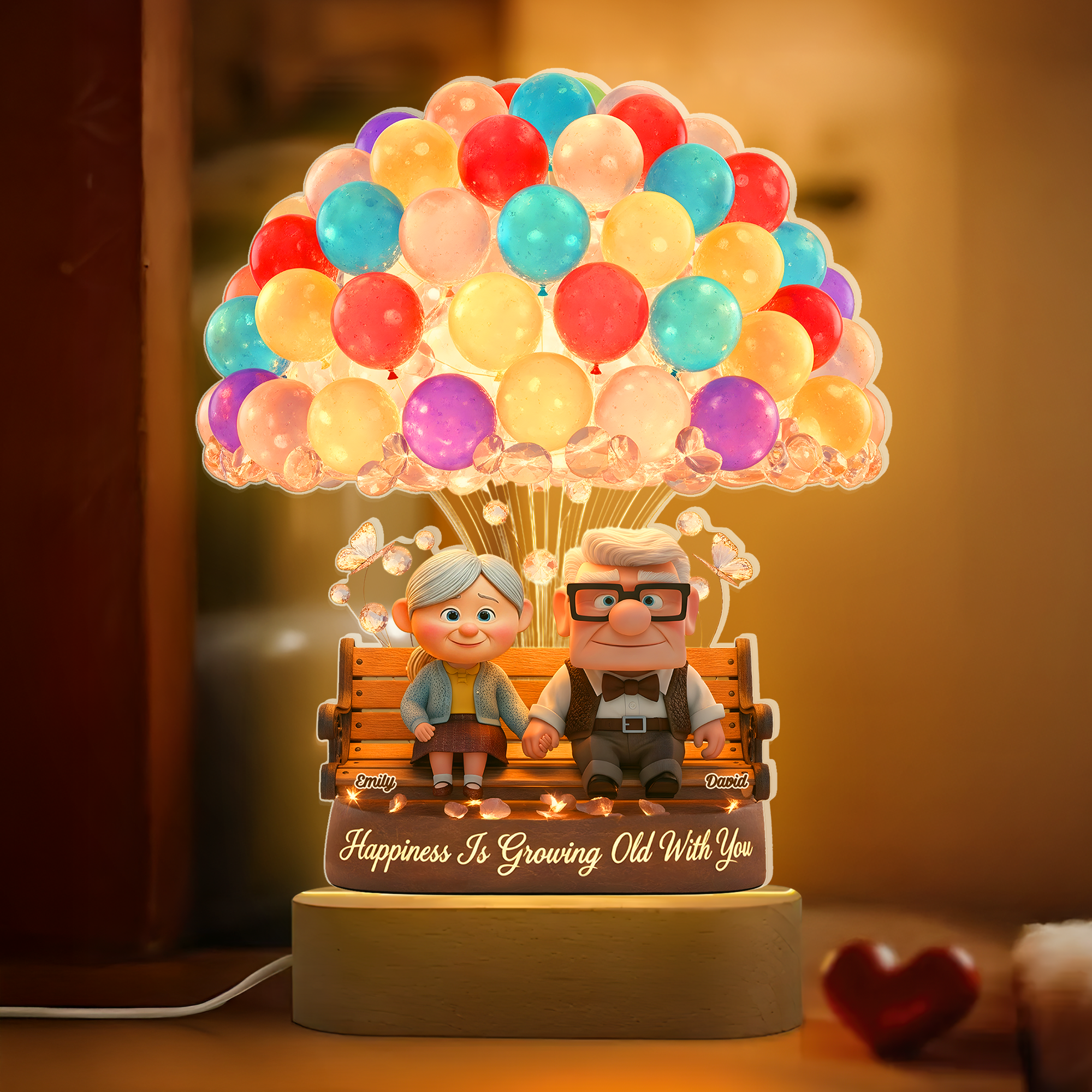 Happiness Is Growing Old With You - 3D LED Light, Personalized Gift for Couples Led Night Light PopCulturePrints