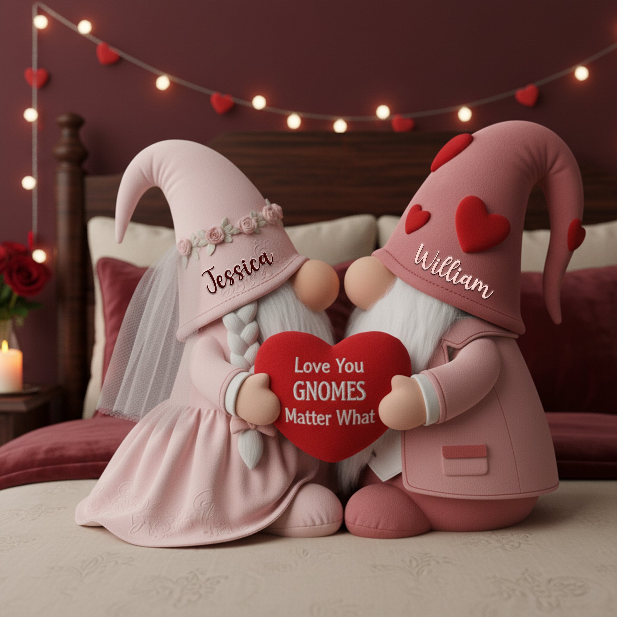 Love You Gnomes Matter What - Sweet Gnome Romance Couples Pillow - Personalized Gifts For Couples Pillow PopCulturePrints