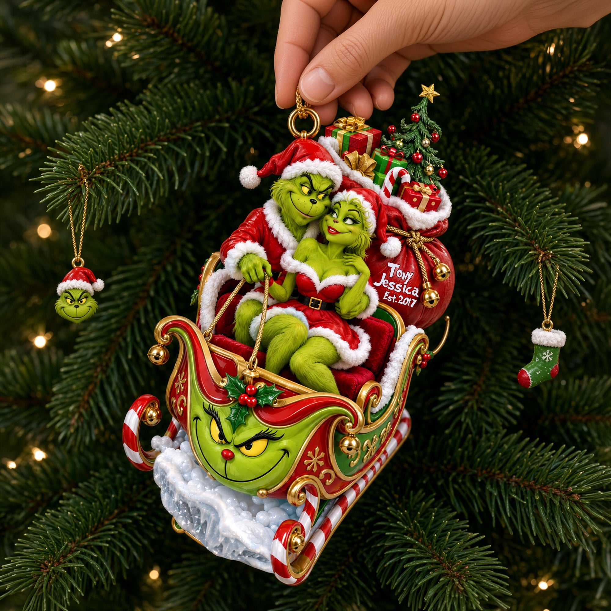 “Spreading Cheer with a Fun Twist” - Fun Mischievous Snow Ride Acrylic Ornament, Personalized Gift for Couples