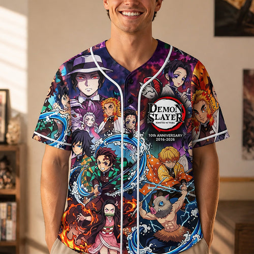 Celebrate Your Love with Our Anniversary Baseball Jersey - Personalized Gift for Fans of Demon Slayer AOP Products PopCulturePrints