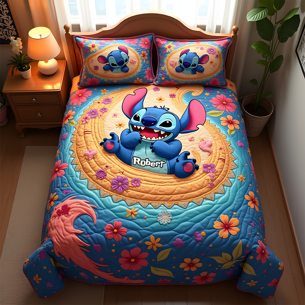 Personalized Stitch Quilt Bedding Set for Kids - Fun Cartoon Design Blanket PopCulturePrints