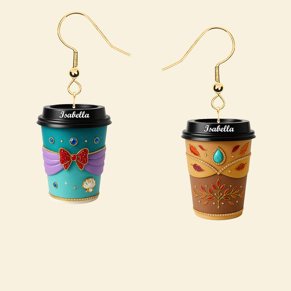 Coffee Princess Earrings - Personalized Gifts for a Magical Touch Earrings PopCulturePrints