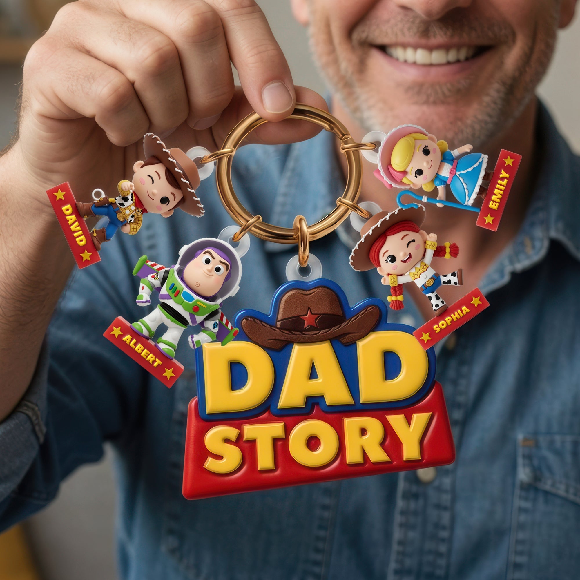 "Dad's Adventure Awaits!" - Personalized Lovely Characters Acrylic Tag Keychain - Gift for Dads, Grandpas, and More Keychains PopCulturePrints