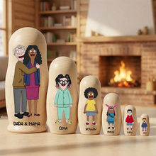 Load image into Gallery viewer, Celebrate Love with Quirky Family Wooden Nesting Dolls - Personalized Gifts for Mother's Day Wooden Nesting Dolls PopCulturePrints
