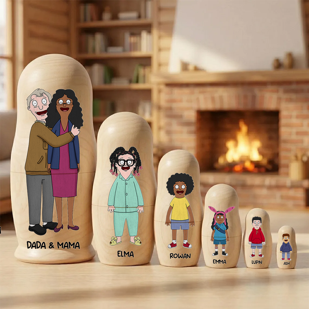 Celebrate Family Love - Quirky Family Wooden Nesting Dolls - Personalized Father's Day Gifts Wooden Nesting Dolls PopCulturePrints