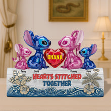 Load image into Gallery viewer, Hearts Stitched Together - Personalized Blue Monster Family Plaque Shaped Plaques PopCulturePrints
