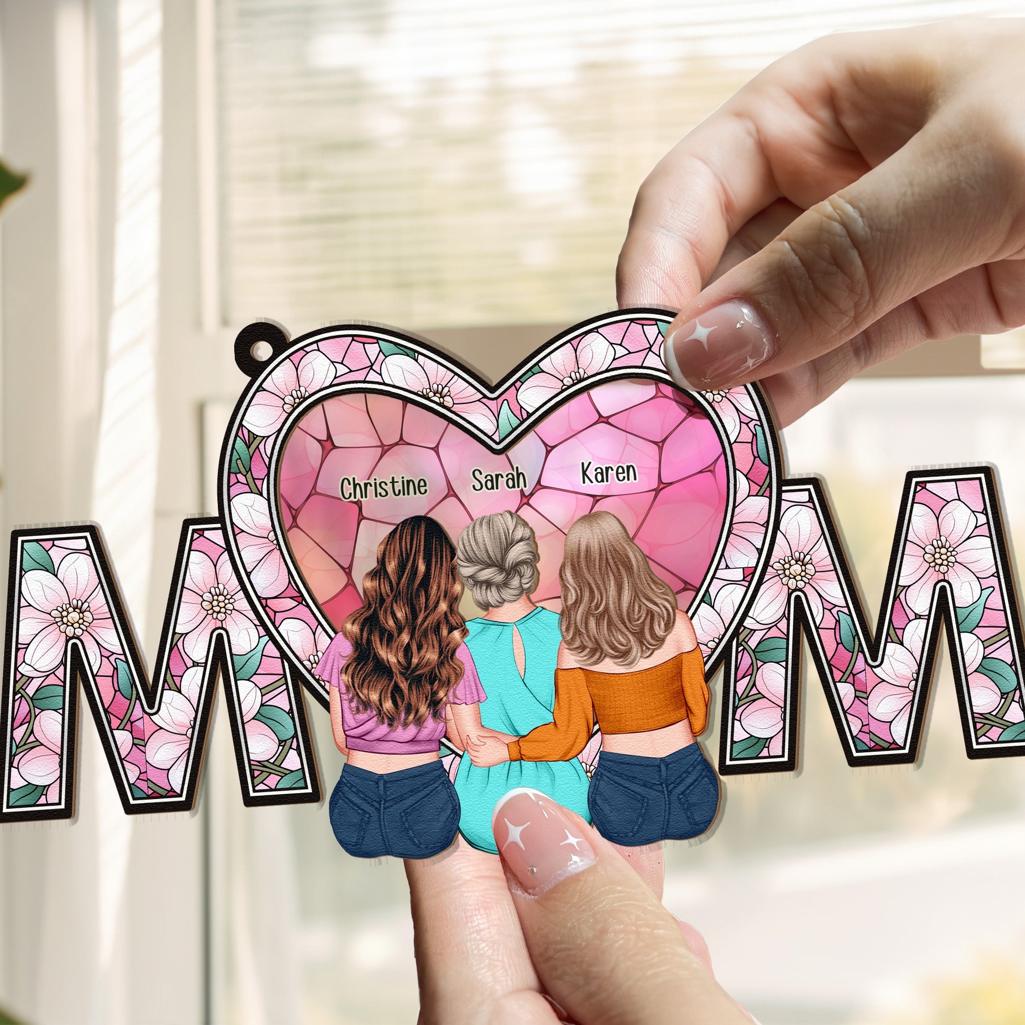 Heartfelt MOM Personalized Suncatcher - Custom Window Ornament Window Hanging Suncatcher Ornament PopCulturePrints