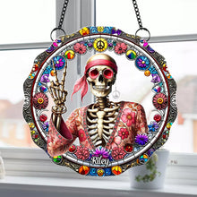 Load image into Gallery viewer, Peace Love Skull Personalized Hippie Suncatcher
