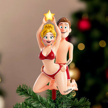 Load image into Gallery viewer, “Deck the Halls with Love!” – Funny Couple Christmas Tree Topper - Personalized Gift for Couples and Friends Ornament PopCulturePrints
