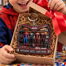 Load image into Gallery viewer, "Different Suits, Same Hero" - Personalized Masked Hero Keychain for Kids

