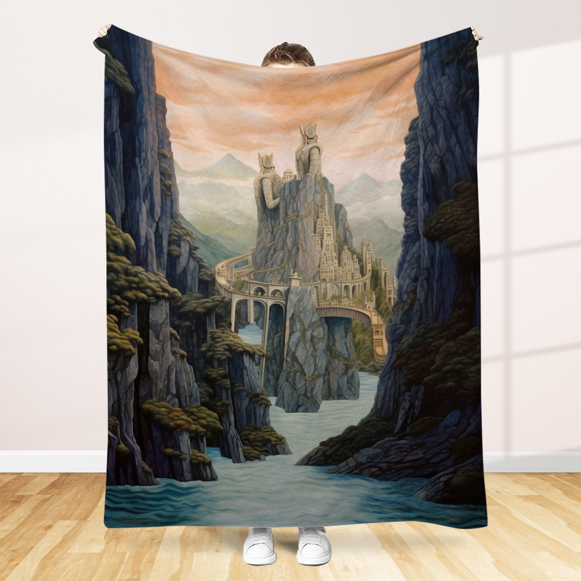 Fantasy Adventure Quilted Blanket - Epic Dragon Battle Design