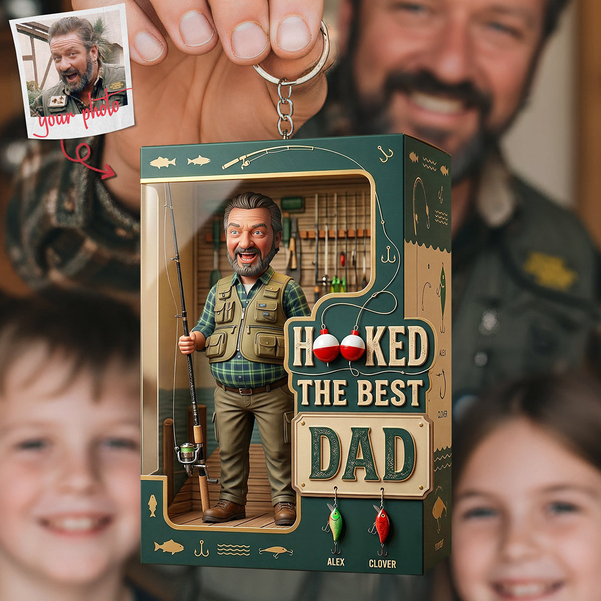 "Hooked The Best Dad!" - Personalized Keychain for Fishing Lovers - Perfect Gift for Dad, Grandpa, and Father’s Day Keychains PopCulturePrints