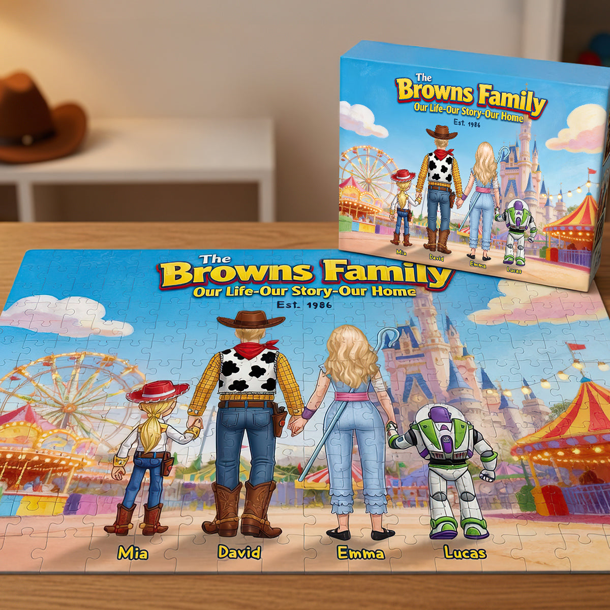 Create Lasting Memories with Our Family In Amusement Park Jigsaw Puzzle - Personalized Gifts For Families