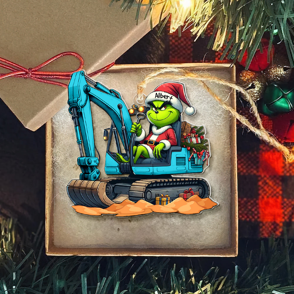Personalized Excavator Operator Christmas Ornament - Green Holiday Cheer Ornament PopCulturePrints