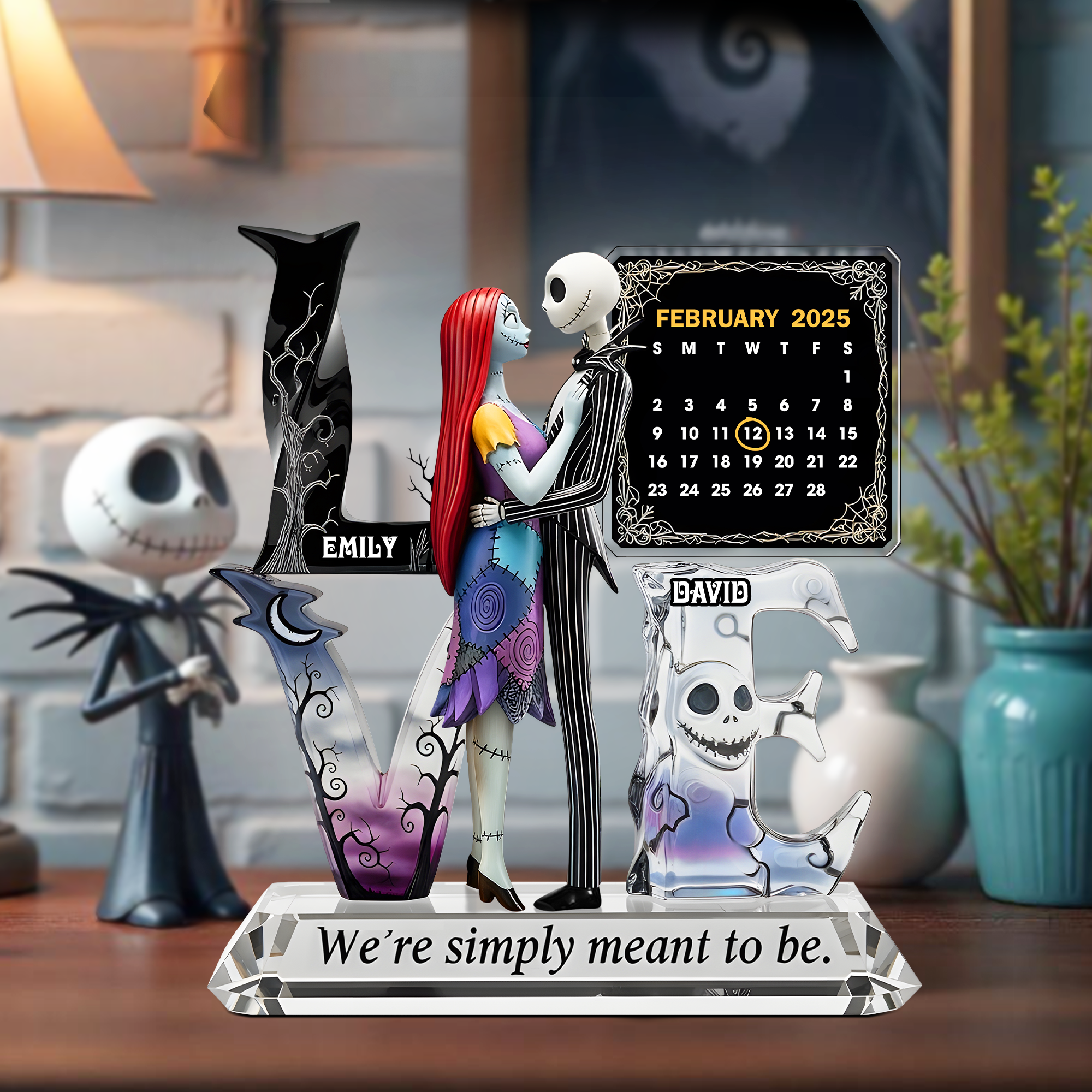 Love Beyond Time: Personalize Your Romantic Skull Couple Acrylic Plaque - Perfect Gift for Couples Shaped Plaques PopCulturePrints