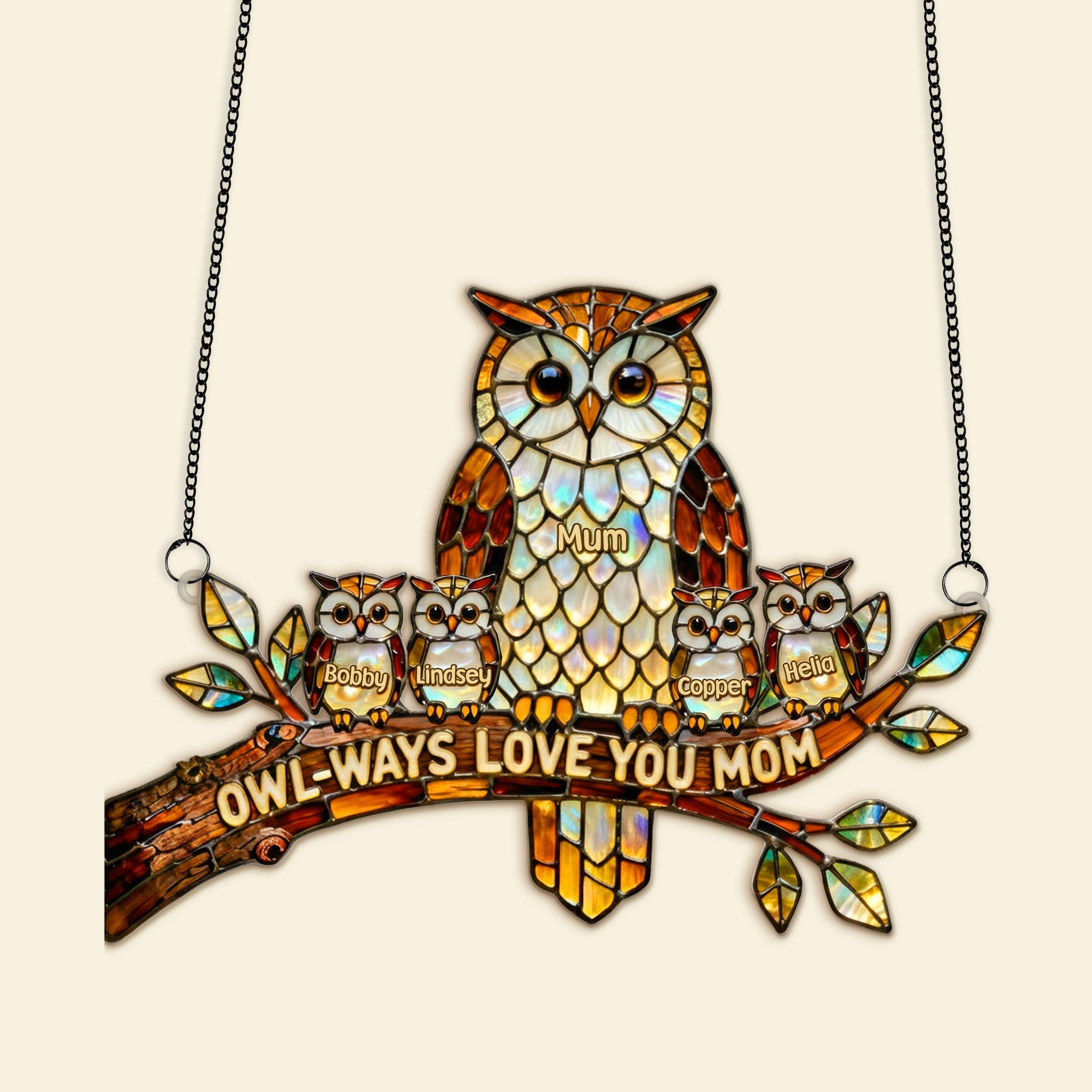 "Owl-ways Love You Mom" - Personalized Owl Mom Suncatcher Ornament - Gift for Mom, Grandma, and Special Women Ornament PopCulturePrints