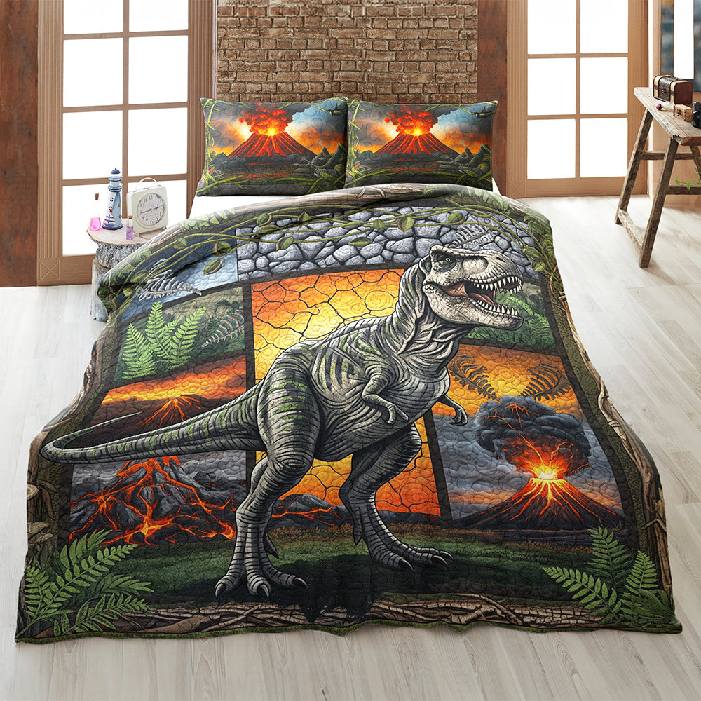 Roar with Joy: Dinosaur Quilt Bedding Set - Personalized Gift for Dinosaur Lovers Blanket PopCulturePrints
