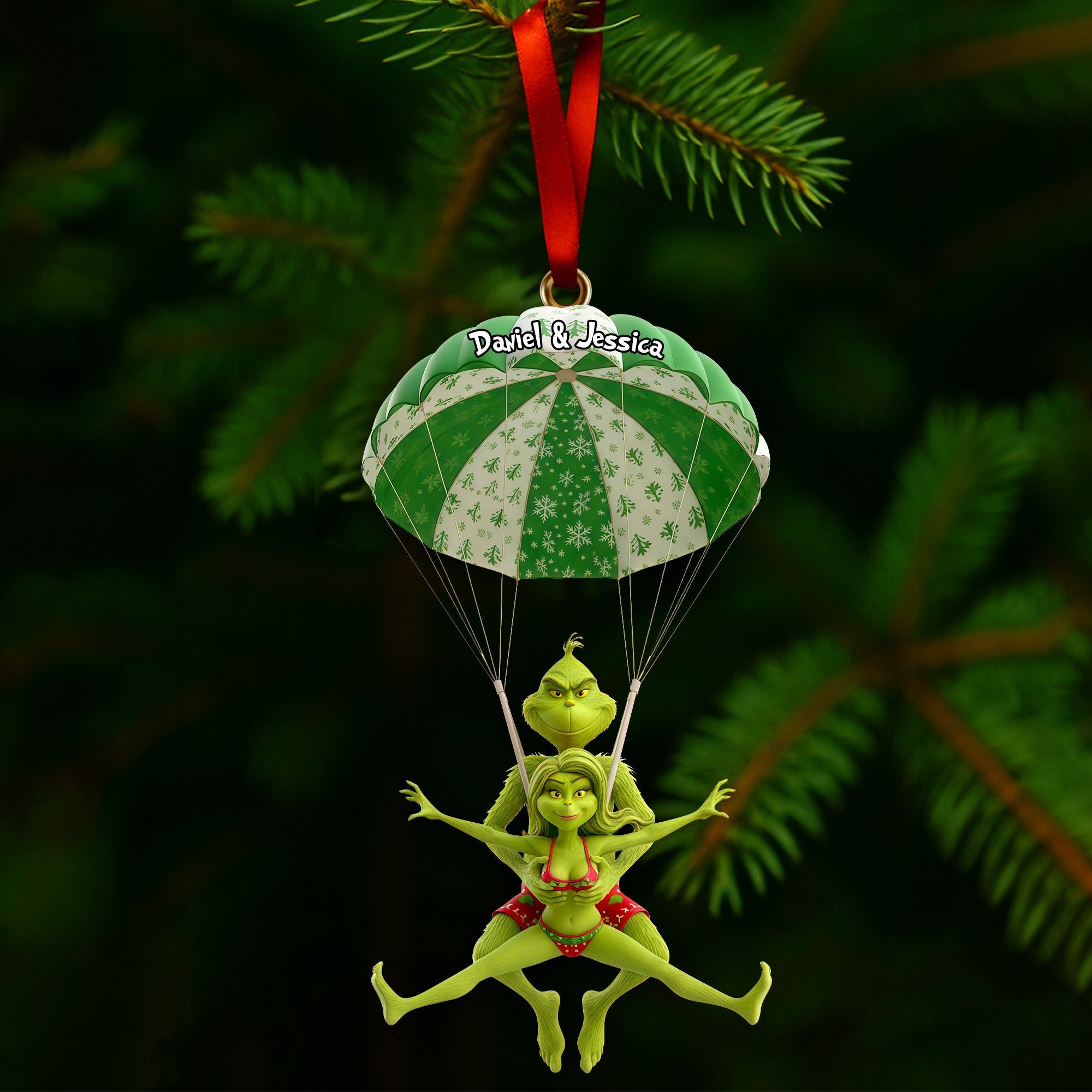"Celebrate Your Love with a Twist!" - Naughty Green Parachute Couple Ornament - Personalized Gift for Couples Ornament PopCulturePrints