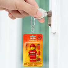 Load image into Gallery viewer, Dad, You&#39;re Our Hero - Firefighter Dad Keychain | Personalized Gifts for Fathers Keychains PopCulturePrints
