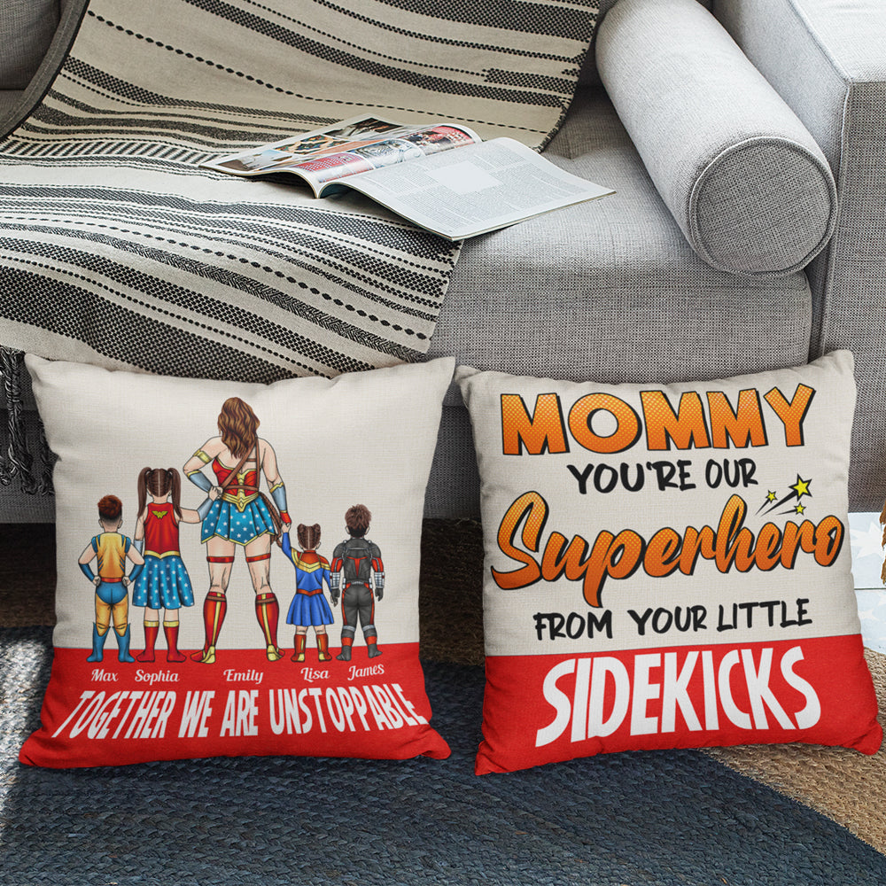 Personalized Superhero Mom Pillow - Custom Family Names Pillow PopCulturePrints