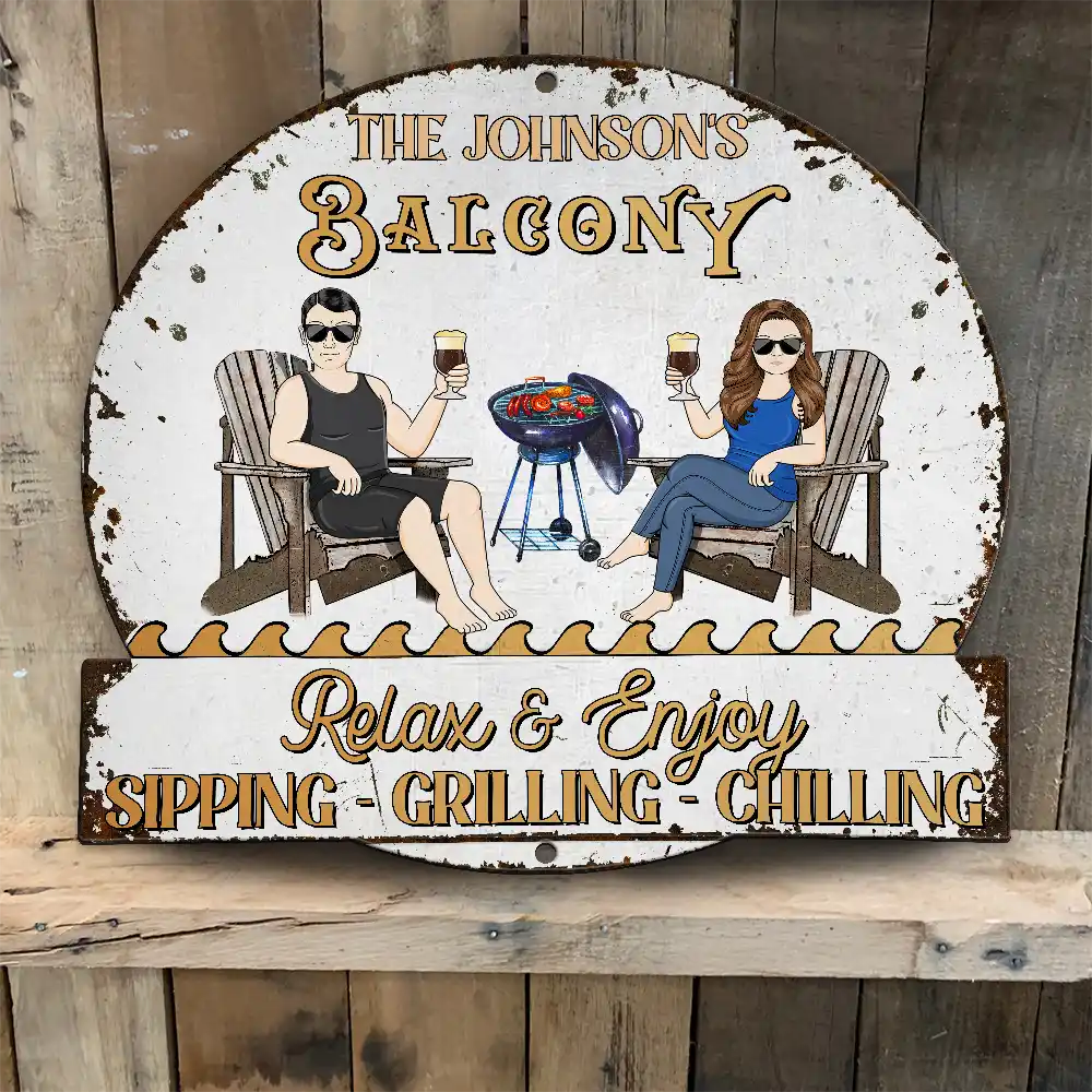 Personalized Pool & Patio Relaxation Sign - Chill with Style Custom Shaped Metal Sign PopCulturePrints