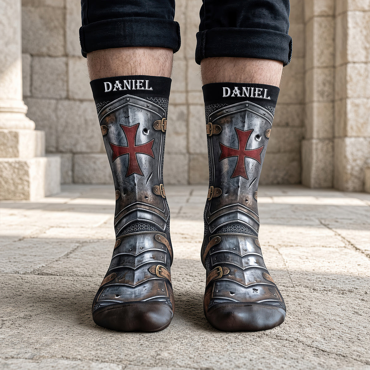 "Step into Adventure with Faux Knight Templar Socks" - Personalized Gift for Any Occasion Socks PopCulturePrints
