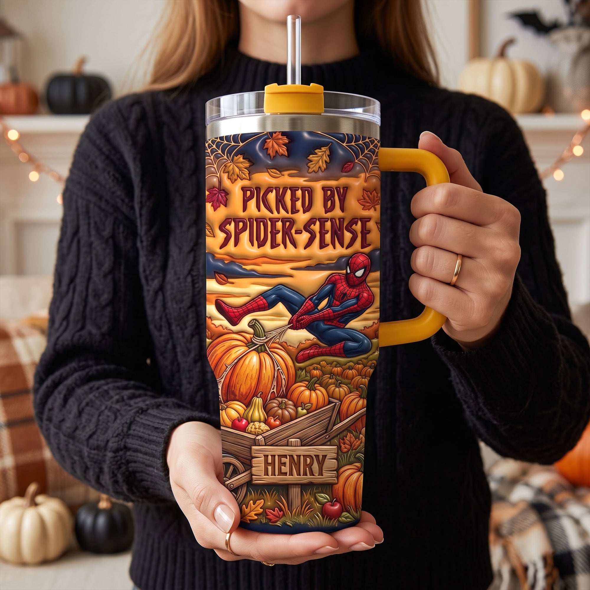 "Picked by Spider-Sense!" - Personalized Pumpkin Battle Hero Tumbler - Unique Gift for Halloween Lovers