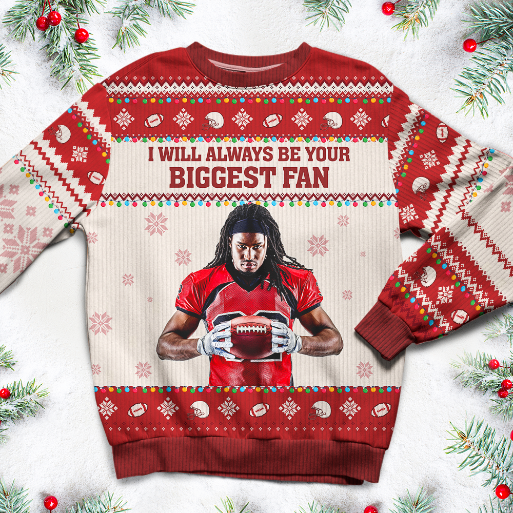 Personalized Football Fan Ugly Sweater - Custom Photo Gift