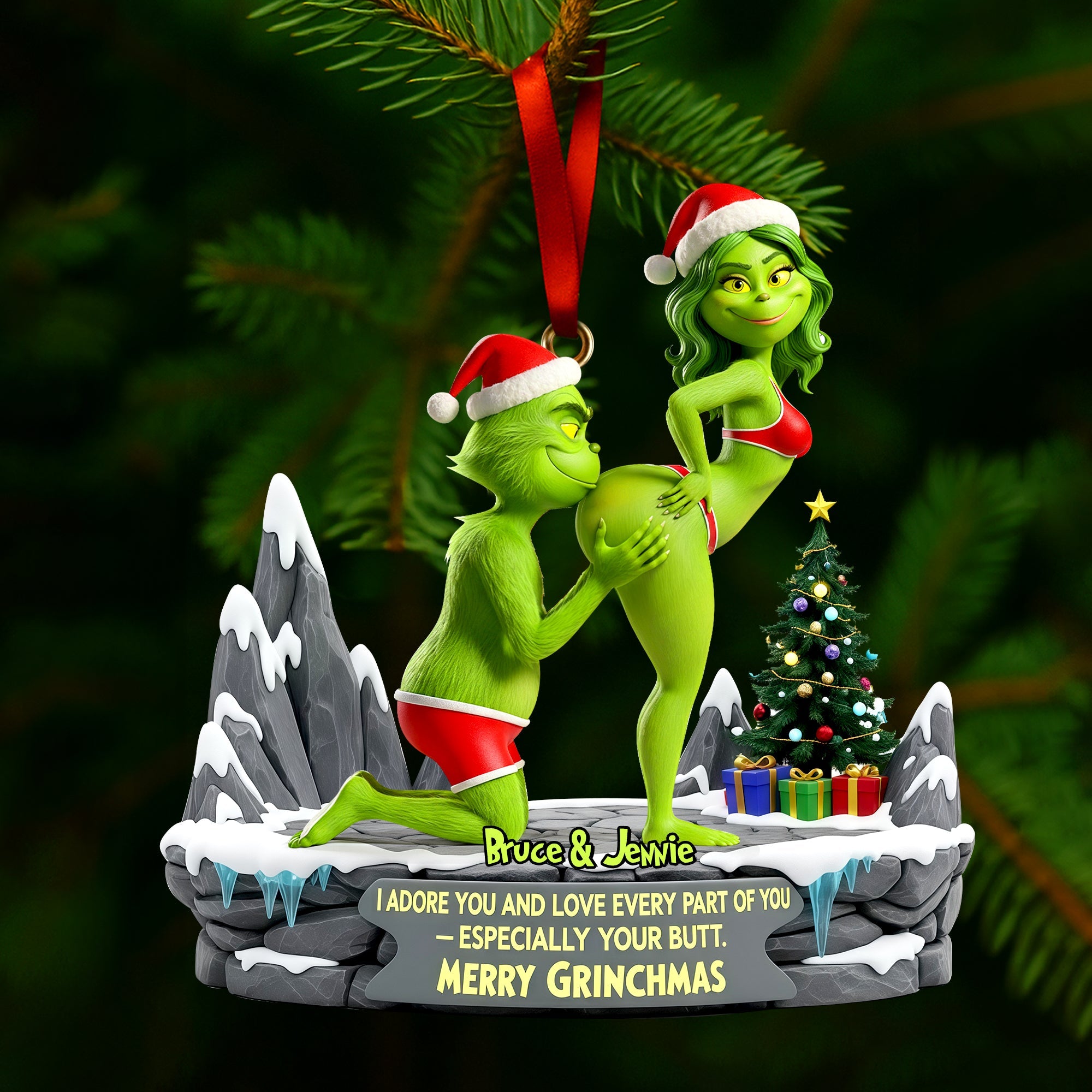 I Adore You - Playful Green Couples Ornament | Personalized Gift for Couples Ornament PopCulturePrints