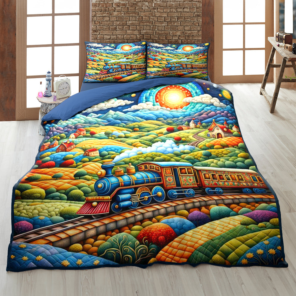Whimsical Train Lovers Personalized Quilt Bed Set Blanket PopCulturePrints