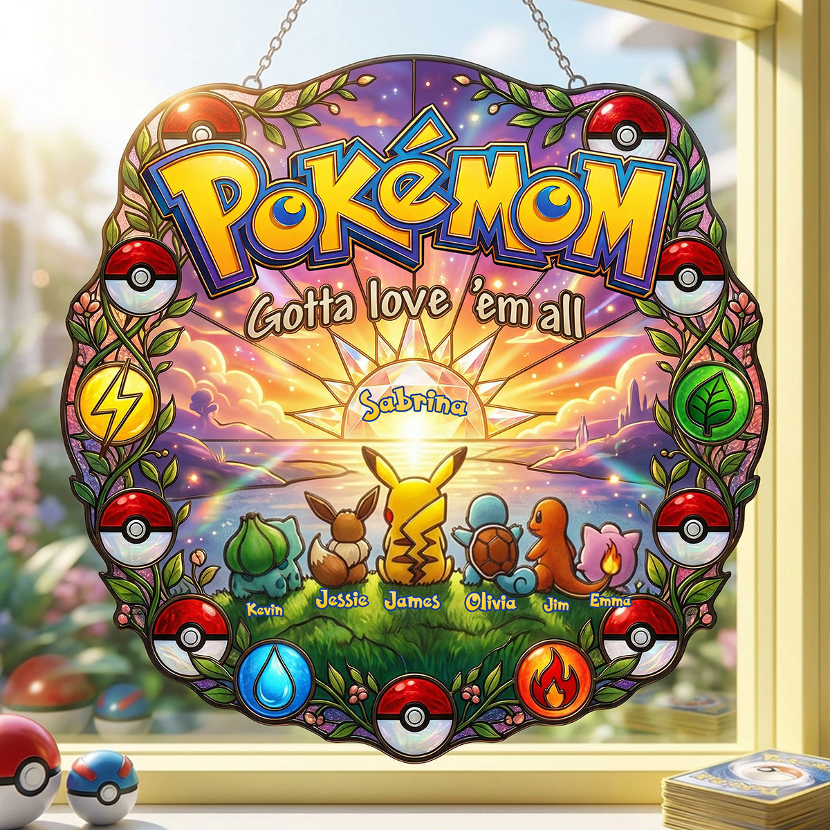 Gotta Love 'Em All - Custom Adventure Mom's Love Suncatcher - Perfect Gift for Moms Ornament PopCulturePrints